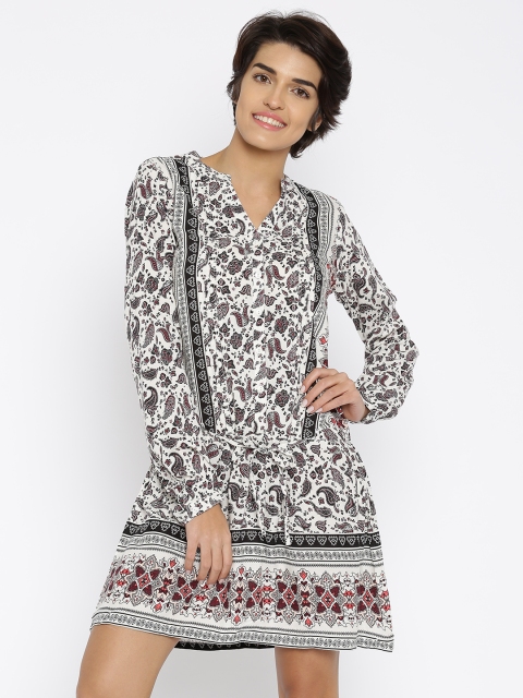 Noi Women Off-white & Black Printed A-line Dress available at myntra for Rs.629
