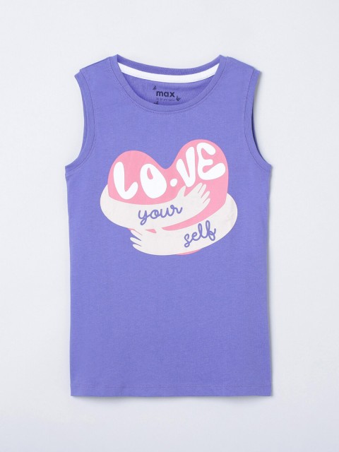 

max Girls Blue and Pink Typography Printed T-shirt
