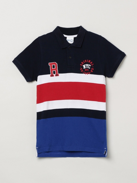 

max Boys Blue and Red Striped Polo Collar T-shirt