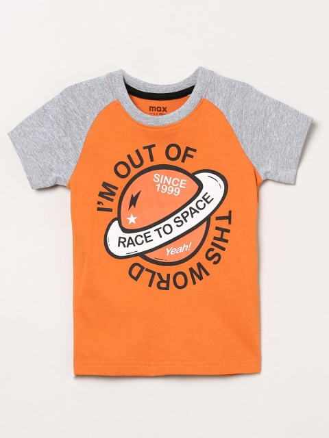 

max Boys Orange & Grey Typography Printed T-shirt