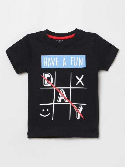 

max Boys Black & White Typography Printed T-shirt
