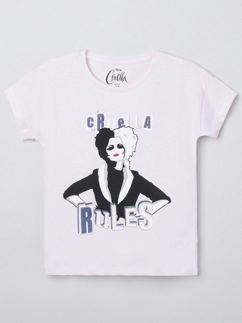 

max Girls Violet and Black Graphic Printed T-shirt
