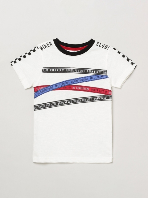 

max Boys White & Black Typography Printed T-shirt