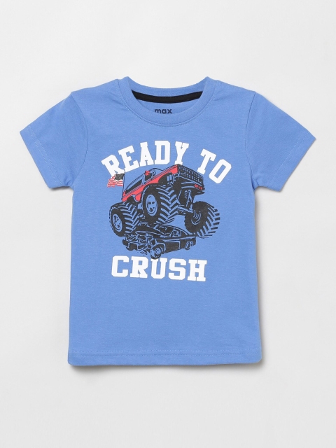 

max Boys Blue and White Graphic Printed T-shirt