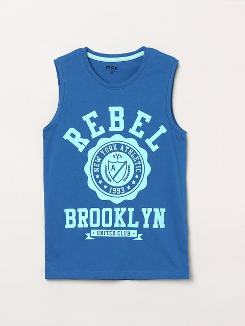 

max Boys Blue Typography Printed T-shirt