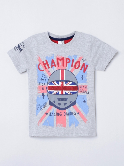 

max Boys Grey and Red Graphic Printed T-shirt