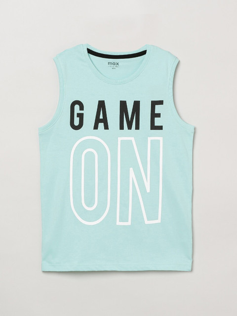 

max Boys Blue and Black Typography Printed T-shirt