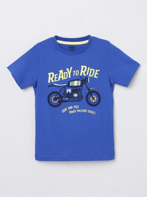 

max Boys Blue & Yellow Biker Printed T-shirt