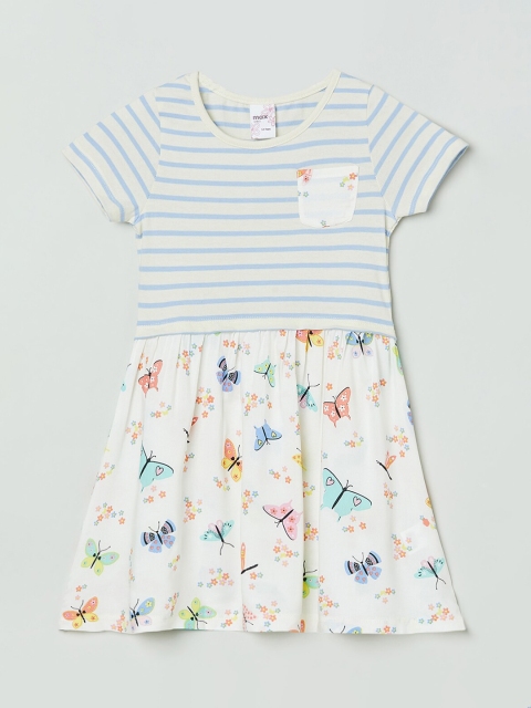 

max Girls White & Blue Striped T-shirt Dress