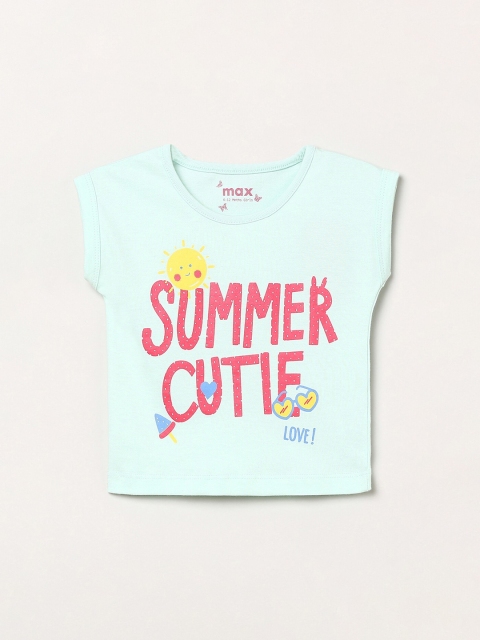 

max Girls Blue & Pink Typography Printed T-shirt