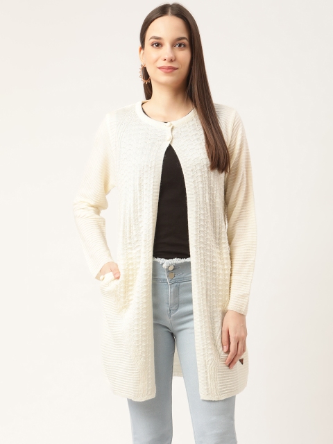 

Duke Women Off White Woollen Longline Front-Open Sweater