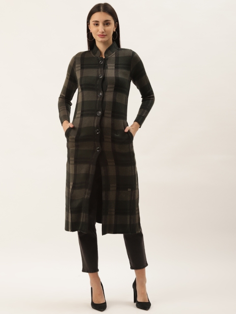 

Duke Women Olive Green & Brown Checked Longline Cardigan
