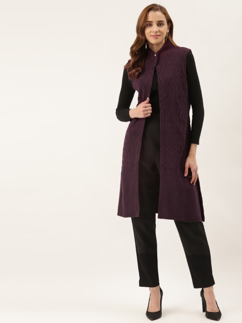 

Duke Women Burgundy Woolen Longline Front-Open