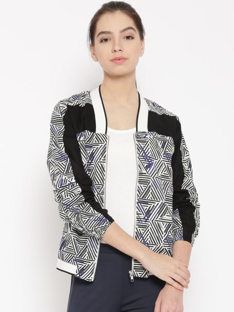 

United Colors of Benetton White & Black Printed Bomber Jacket
