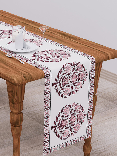 

Clasiko Off white & Maroon Floral Printed Pure Cotton Table Runner