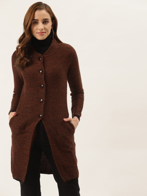 

Duke Women Brown & Black Self Design Longline Woolen Cardigan