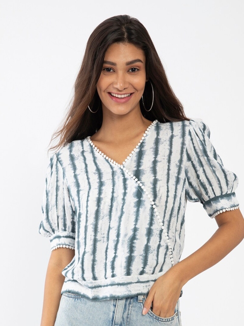 

Zink London White Striped Wrap Top