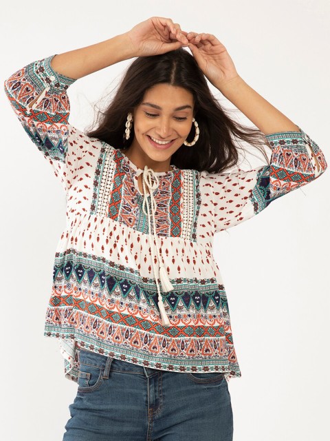 

Zink London White Tie-Up Neck A-Line Top