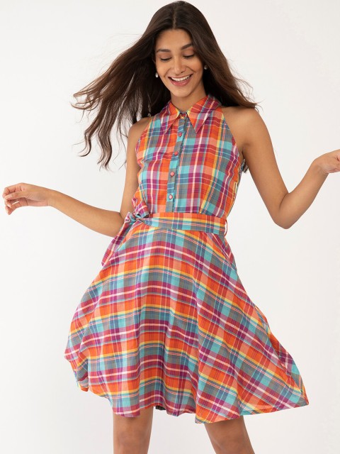 

Zink London Orange Checked Dress