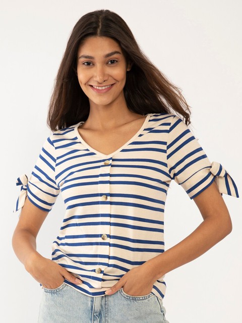 

Zink London Off White Striped Regular Top