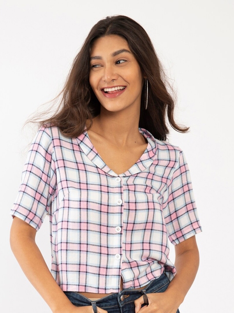

Zink London White Checked Shirt Style Top