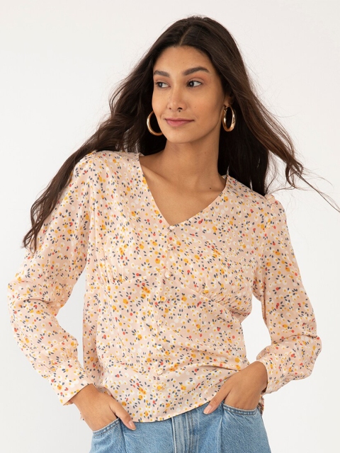 

Zink London Peach-Coloured Floral Regular Top