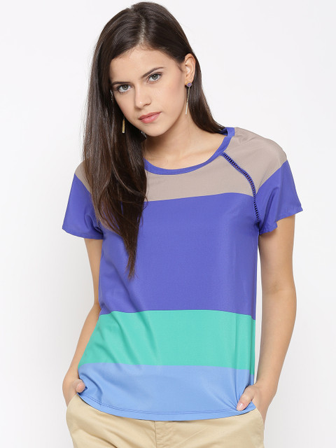 

United Colors of Benetton Women Purple & Green Colourblocked Top