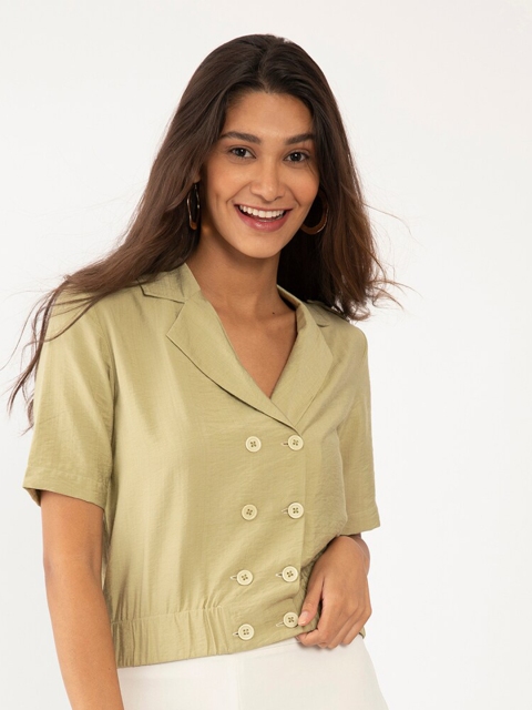 

Zink London Green Shirt Style Top