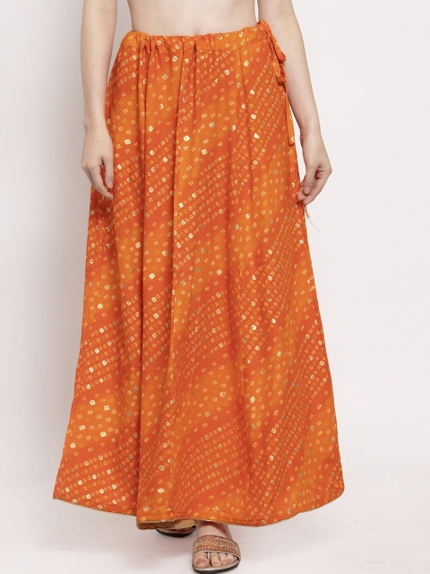 

Clora Creation Women Orange & Gold-Coloured Bandhani Printed Flared Maxi Skirt