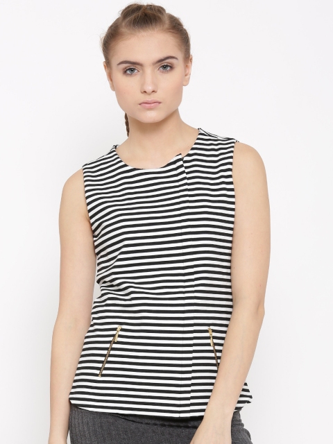 

United Colors of Benetton Women Black & White Striped Top