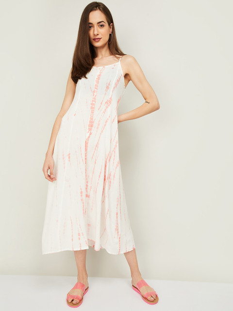 

Ginger by Lifestyle Off White Ethnic Motifs A-Line Midi Dress