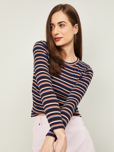

Ginger by Lifestyle Navy Blue Striped Fitted Top