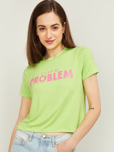 

Ginger by Lifestyle Women Lime Green Typography Printed T-shirt