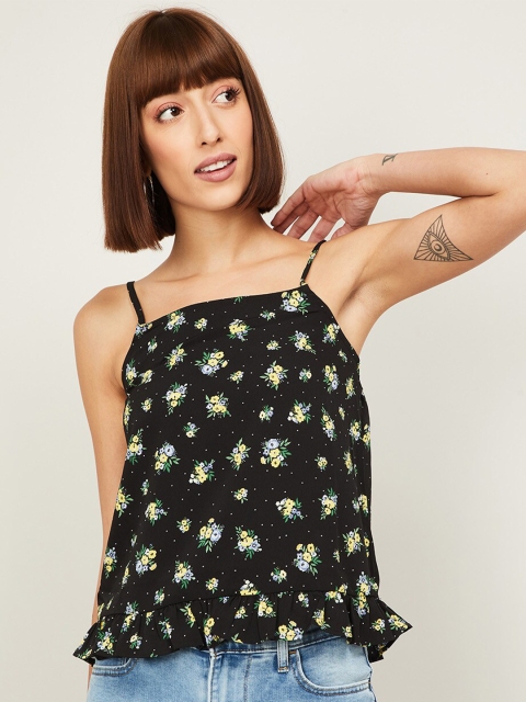 

Ginger by Lifestyle Black Floral Ruffles A-Line Top