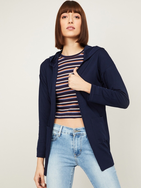 

Ginger by Lifestyle Women Navy Blue Longline Open Front Jacket