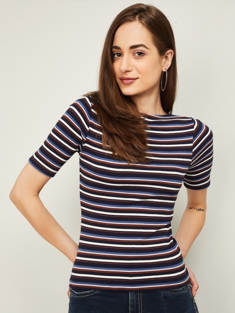 

Ginger by Lifestyle Navy Blue Striped Regular Top