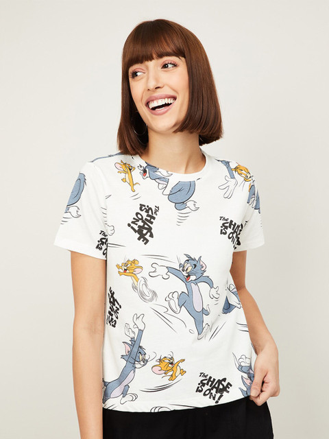

Ginger by Lifestyle Women Off White Printed T-shirt