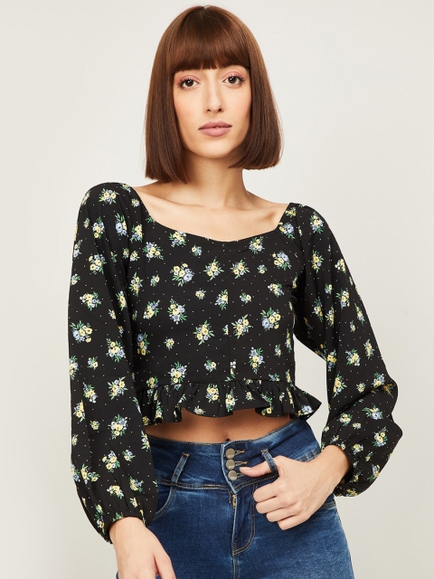

Ginger by Lifestyle Black Floral Regular Crop Top