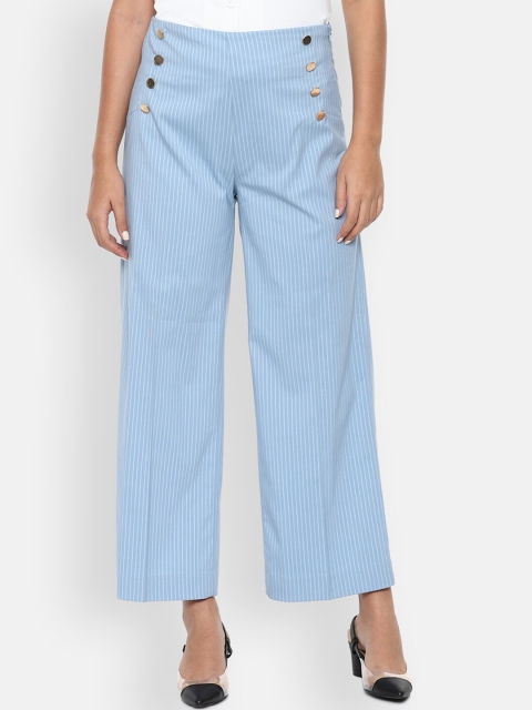 

Van Heusen Woman Women Blue Striped Parallel Trousers