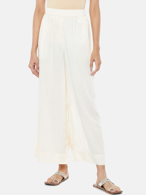 

RANGMANCH PLUS by Pantaloons Women Off White Parallel Trousers