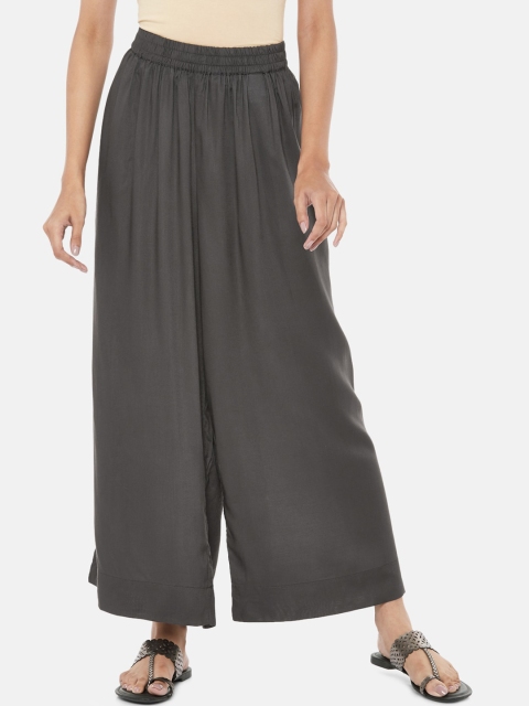

RANGMANCH PLUS by Pantaloons Women Grey Pleated Parallel Trousers