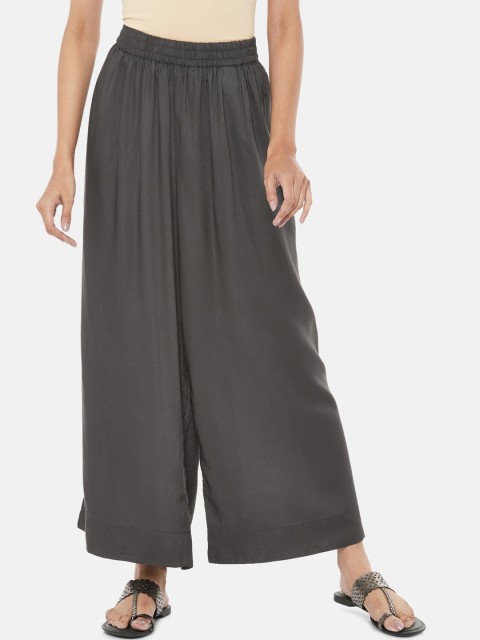 

RANGMANCH PLUS by Pantaloons Women Grey Pleated Parallel Trousers