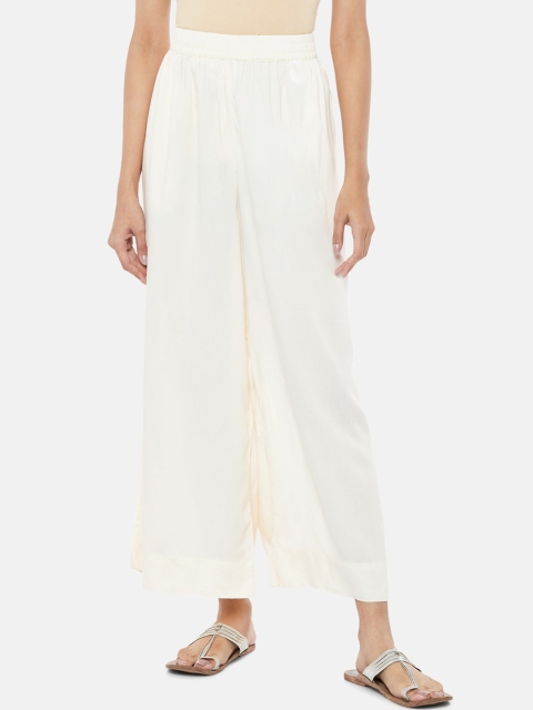 

RANGMANCH PLUS by Pantaloons Women Off White Parallel Trousers