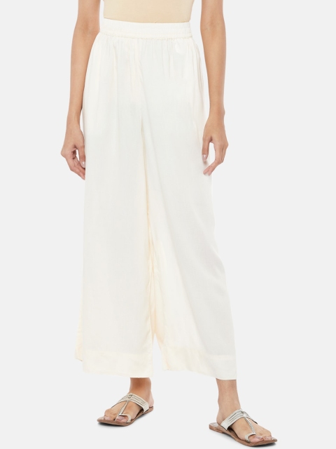 

RANGMANCH PLUS by Pantaloons Women Off White Parallel Trousers