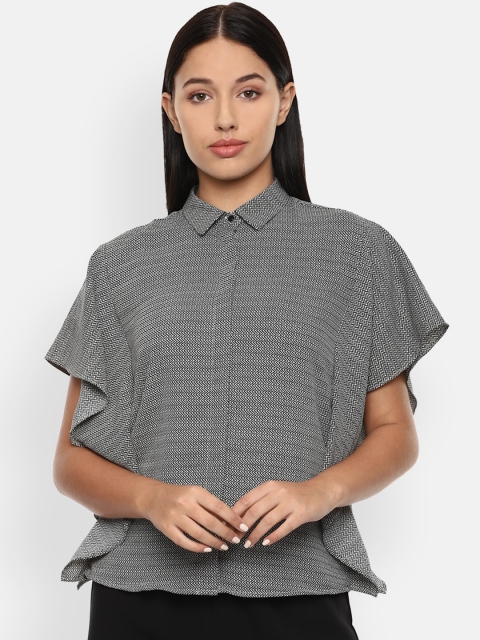 

Van Heusen Woman Grey & Black Checked Shirt Style Top