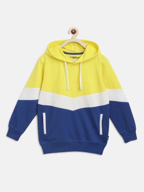 

Lil Tomatoes Boys Yellow Colourblocked Hooded Sweatshirt