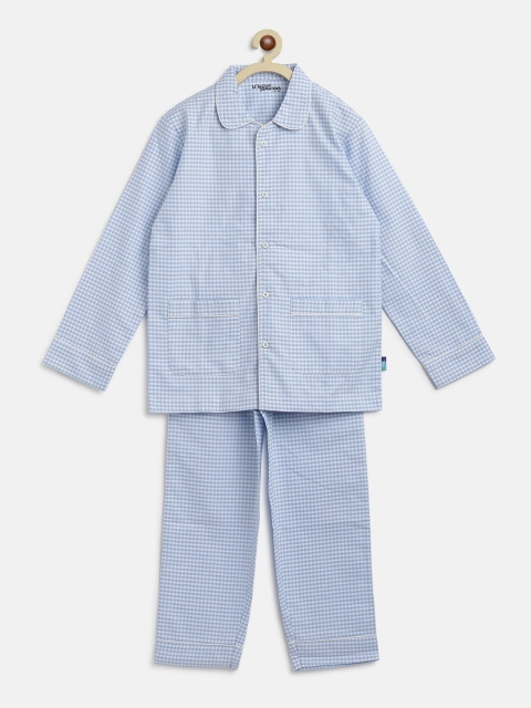 

Lil Tomatoes Boys Blue Checked Pure Cotton Night Suit