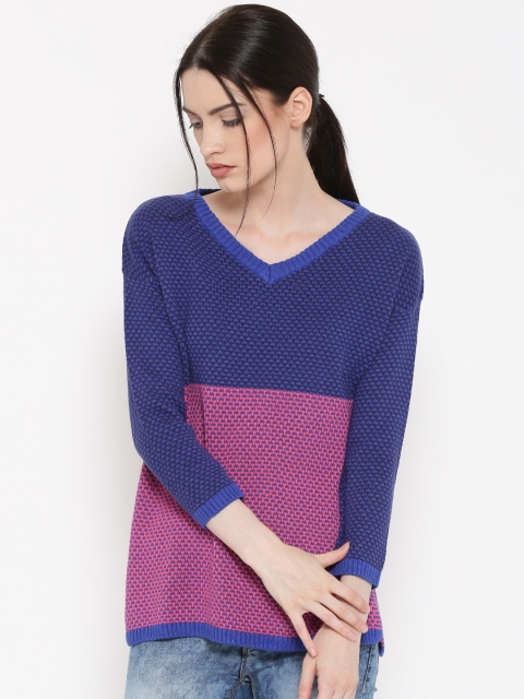 

United Colors of Benetton Women Blue Patterned Sweater
