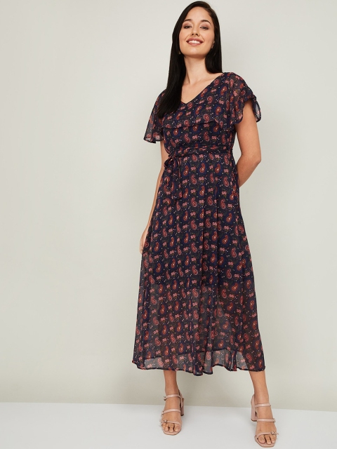 

CODE by Lifestyle Women Blue & Red Paisley Printed Maxi Dress