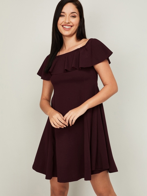 

CODE by Lifestyle Women Burgundy Off-Shoulder Dress